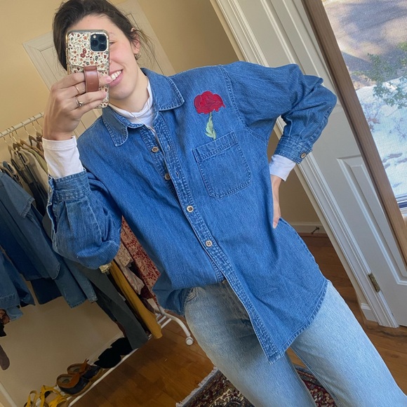 Embroidered Denim Button Up - Picture 3 of 5
